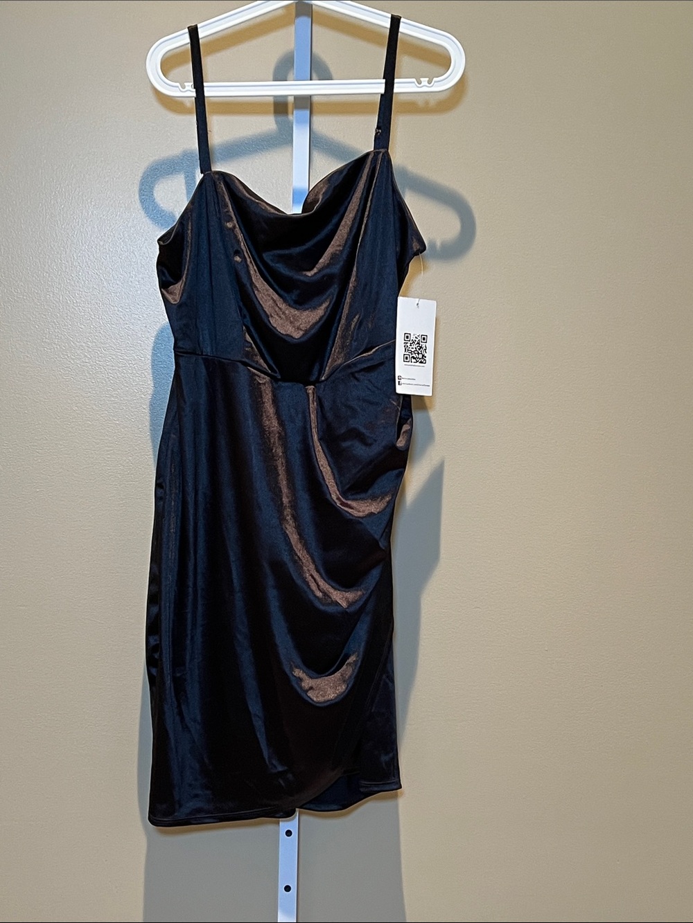 Emerald Sundae Black Satin Cowl Mini Dress